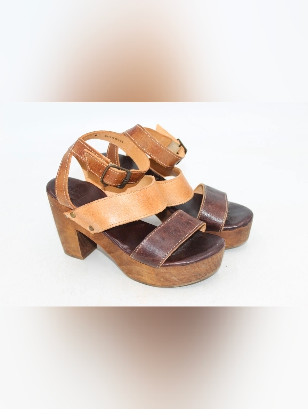 Bed Stu Sophie Women’s Boho Two-Tone Brown Leather Platform Heel Sandals
